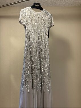 Aidan Mattox Silver Beaded Maxi Dress